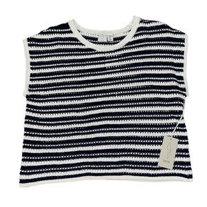 Joie NWT blue white gold sparkle stripe sweater vest women’s size XL